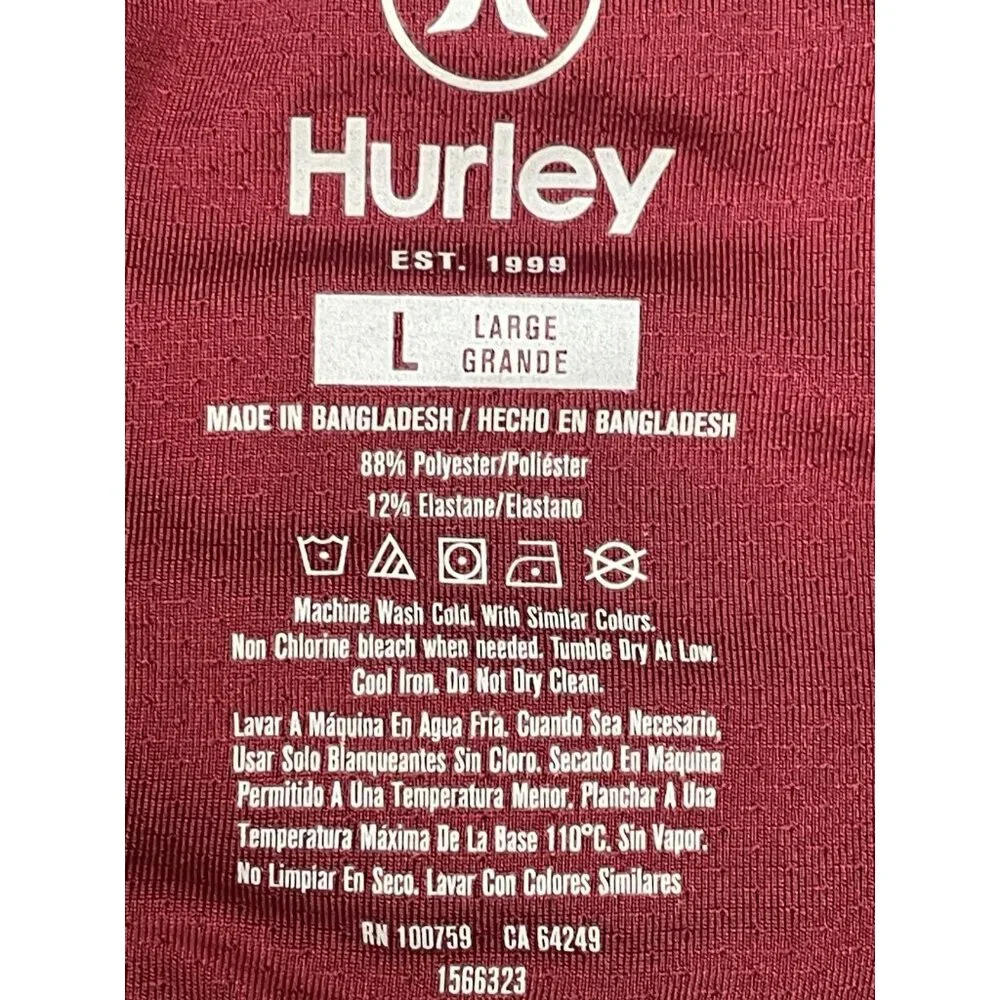 Hurley Polo Shirt Mens L Red Heather Short Sleeves Outdoor Golf Activewear